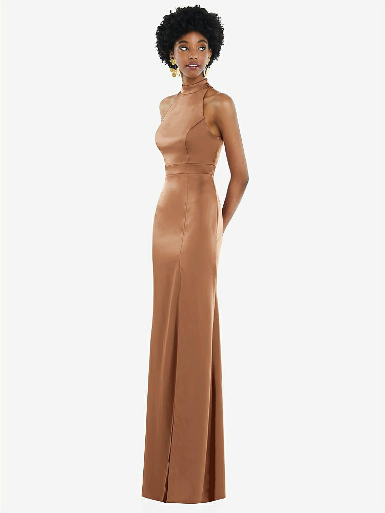 【NEW】【STYLE: LB037】高 首 バックレス マキシ ドレス スリム ベルト【COLOR: Toffee】【SIZE: 00-30W】