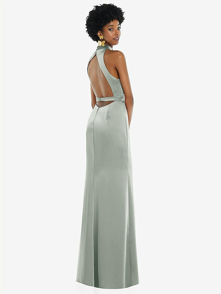 【STYLE: LB037】High Neck Backless Maxi Dress with Slim Belt【COLOR: Willow Green】