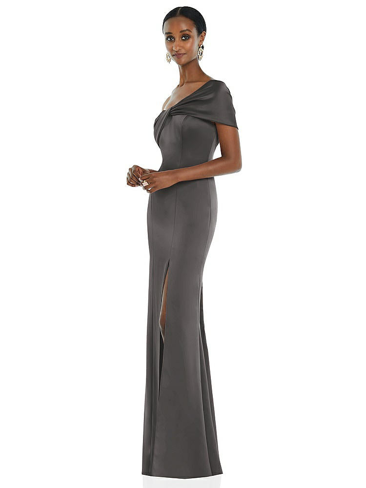 【STYLE: 3100】Twist Cuff One-Shoulder Princess Line Trumpet Gown【COLOR: Caviar Gray】