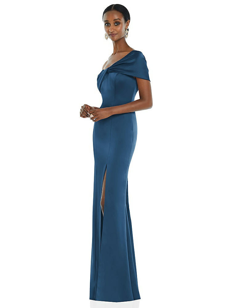【STYLE: 3100】Twist Cuff One-Shoulder Princess Line Trumpet Gown【COLOR: Dusk Blue】
