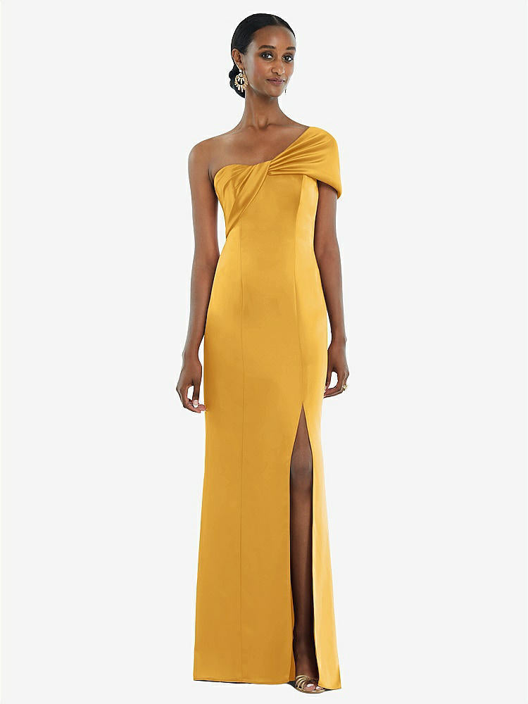 【STYLE: 3100】Twist Cuff One-Shoulder Princess Line Trumpet Gown【COLOR: NYC Yellow】