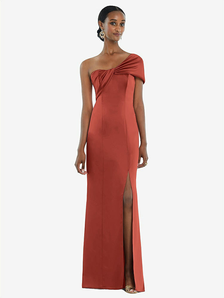 【STYLE: 3100】Twist Cuff One-Shoulder Princess Line Trumpet Gown【COLOR: Amber Sunset】