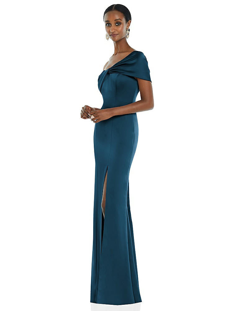 【STYLE: 3100】Twist Cuff One-Shoulder Princess Line Trumpet Gown【COLOR: Atlantic Blue】