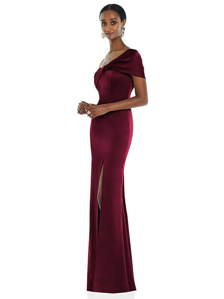 【STYLE: 3100】Twist Cuff One-Shoulder Princess Line Trumpet Gown【COLOR: Cabernet】