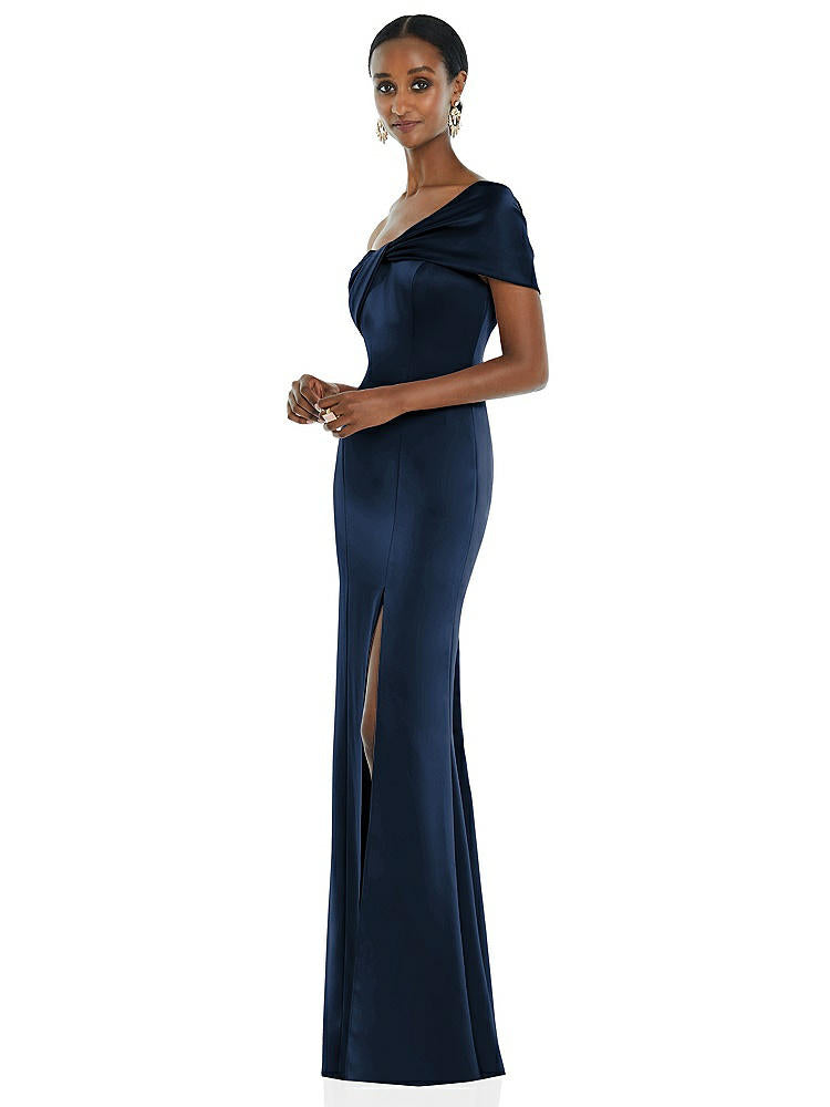 【STYLE: 3100】Twist Cuff One-Shoulder Princess Line Trumpet Gown【COLOR: Midnight Navy】