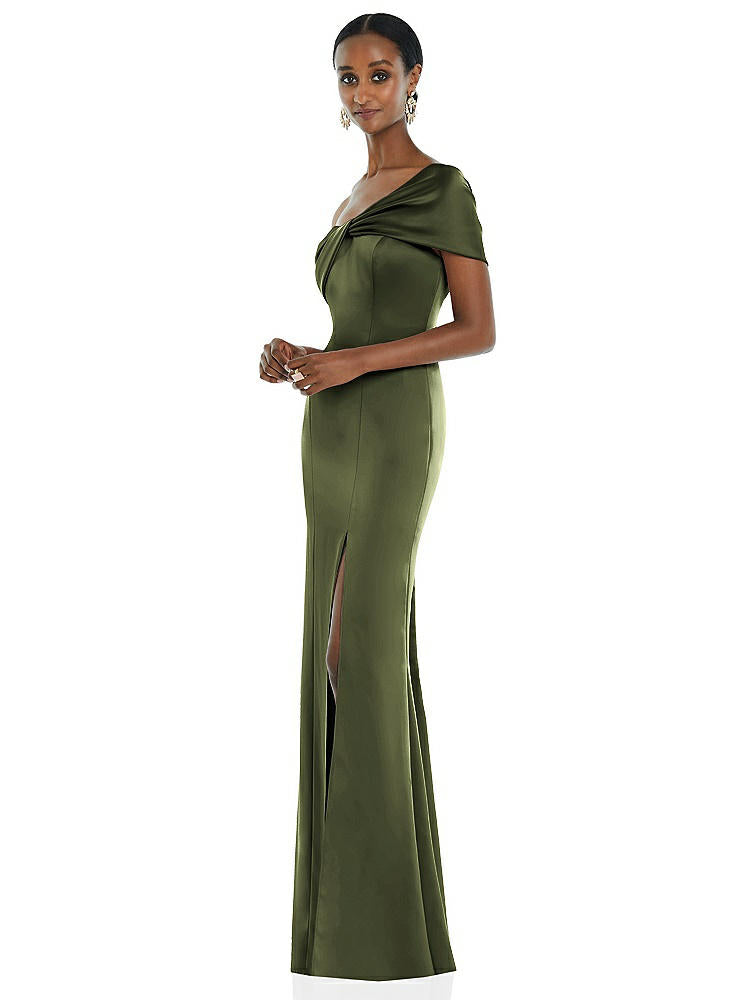 【STYLE: 3100】Twist Cuff One-Shoulder Princess Line Trumpet Gown【COLOR: Olive Green】