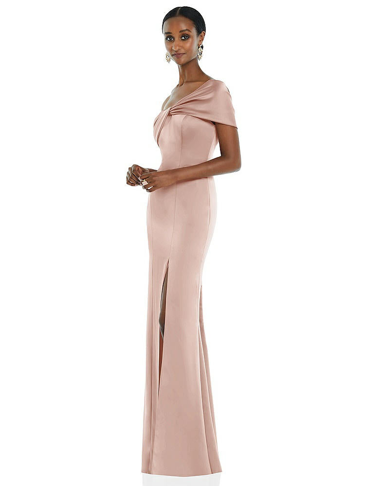 【STYLE: 3100】Twist Cuff One-Shoulder Princess Line Trumpet Gown【COLOR: Toasted Sugar】