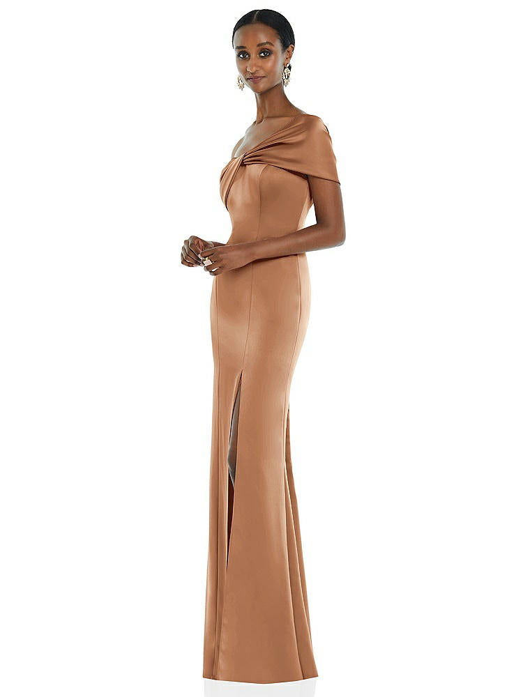 【STYLE: 3100】Twist Cuff One-Shoulder Princess Line Trumpet Gown【COLOR: Toffee】