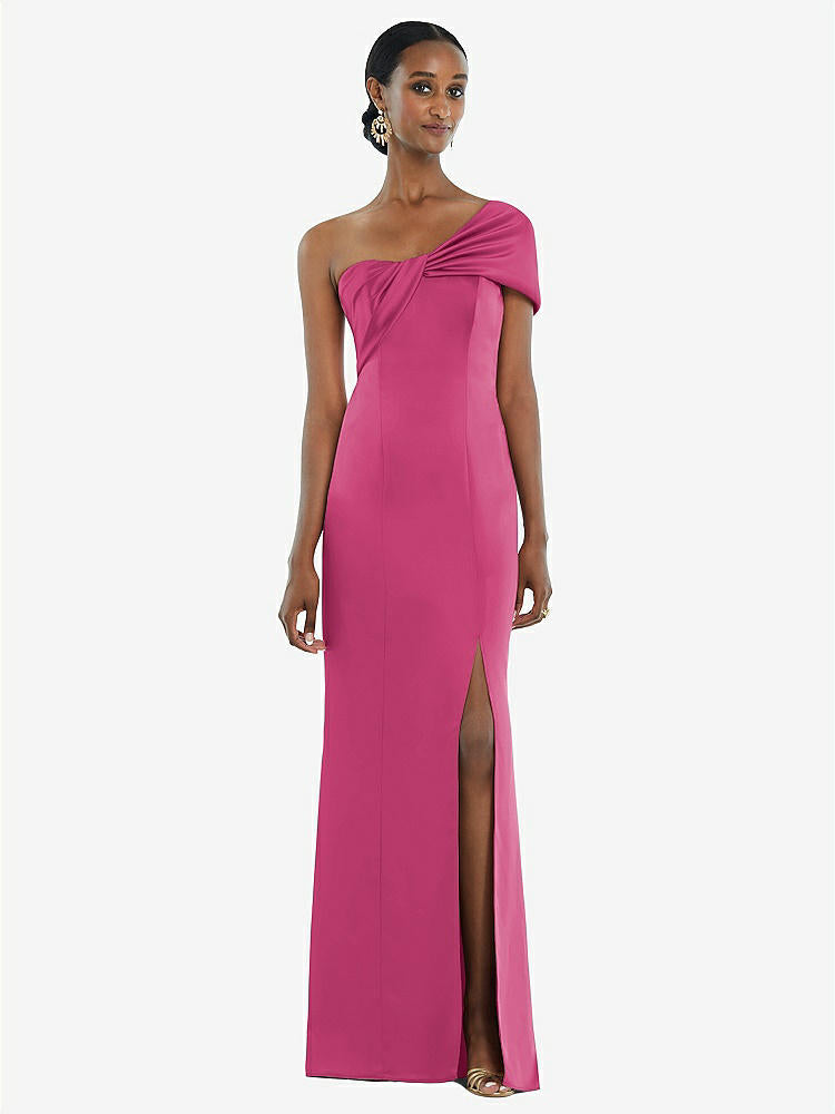 【STYLE: 3100】Twist Cuff One-Shoulder Princess Line Trumpet Gown【COLOR: Tea Rose】