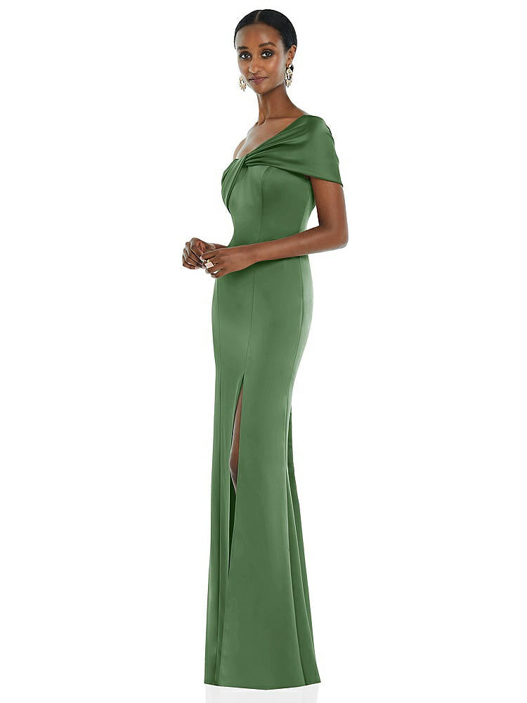 【STYLE: 3100】Twist Cuff One-Shoulder Princess Line Trumpet Gown【COLOR: Vineyard Green】