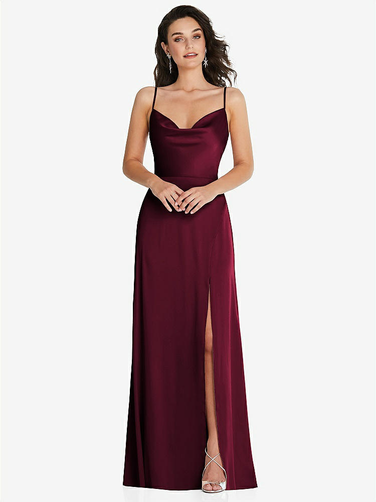 【STYLE: TH098】Cowl-Neck A-Line Maxi Dress with Adjustable Straps【COLOR: Cabernet】