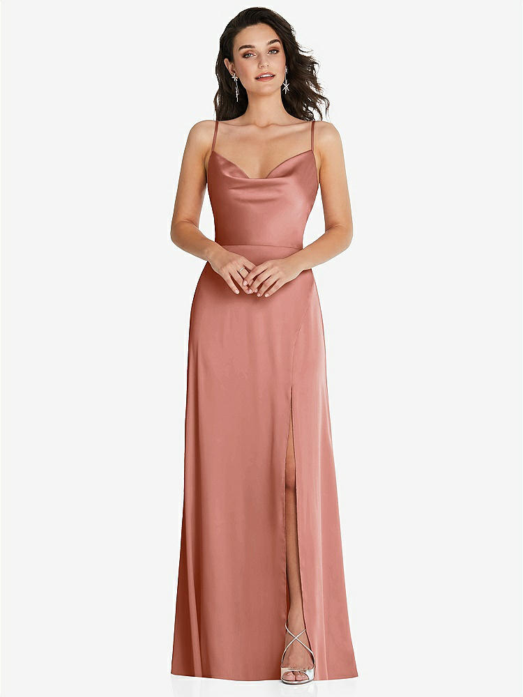 【STYLE: TH098】Cowl-Neck A-Line Maxi Dress with Adjustable Straps【COLOR: Desert Rose】