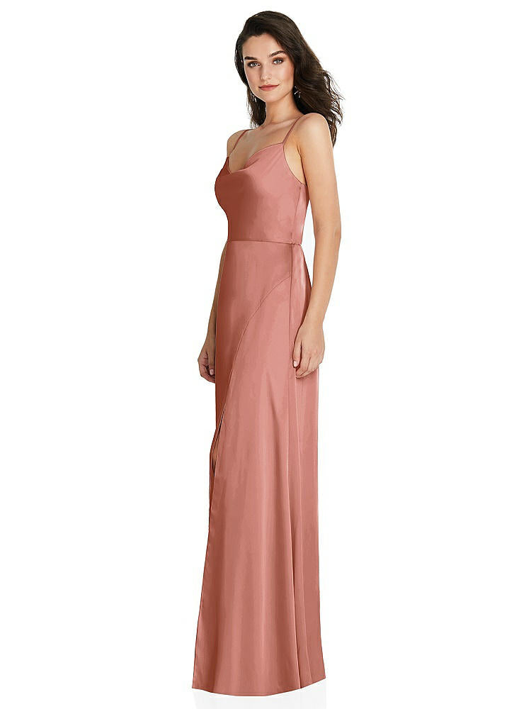 【STYLE: TH098】Cowl-Neck A-Line Maxi Dress with Adjustable Straps【COLOR: Desert Rose】