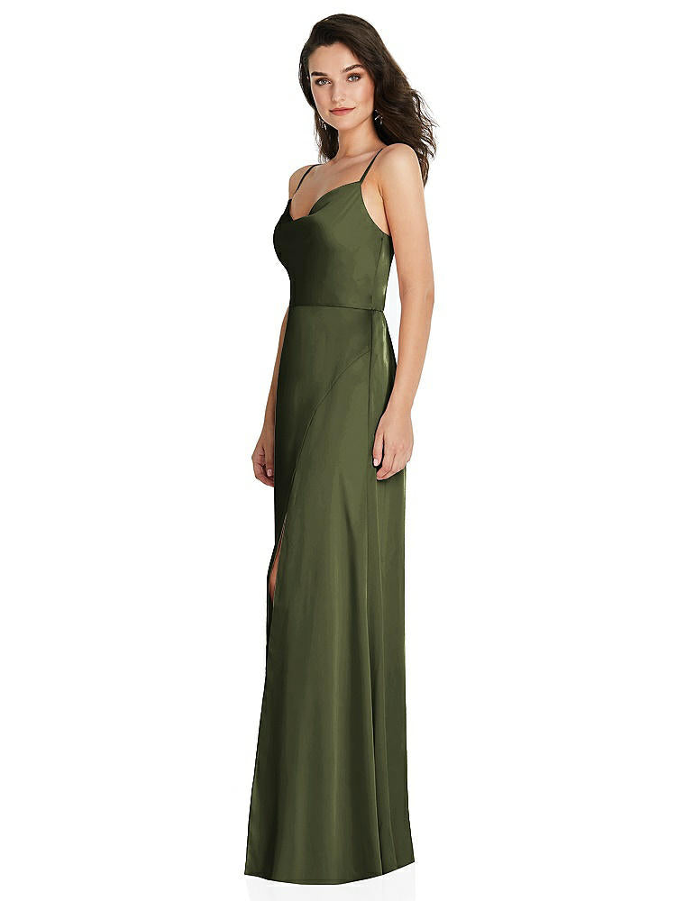 【STYLE: TH098】Cowl-Neck A-Line Maxi Dress with Adjustable Straps【COLOR: Olive Green】