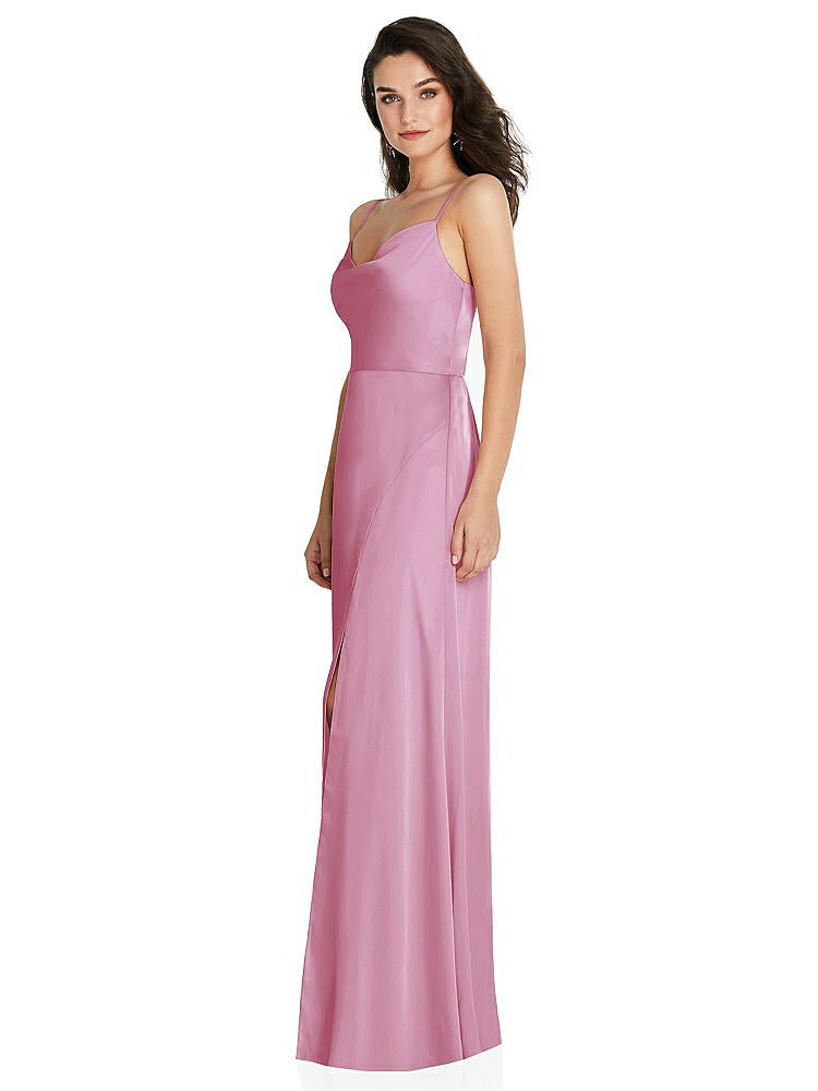 【STYLE: TH098】Cowl-Neck A-Line Maxi Dress with Adjustable Straps【COLOR: Powder Pink】