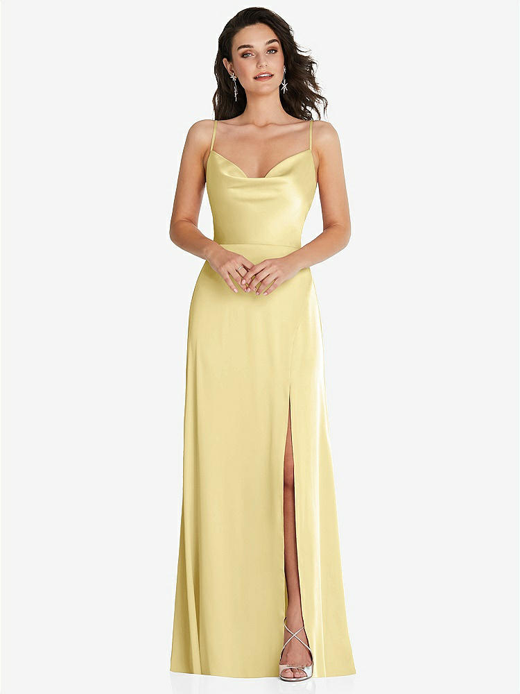 【STYLE: TH098】Cowl-Neck A-Line Maxi Dress with Adjustable Straps【COLOR: Pale Yellow】