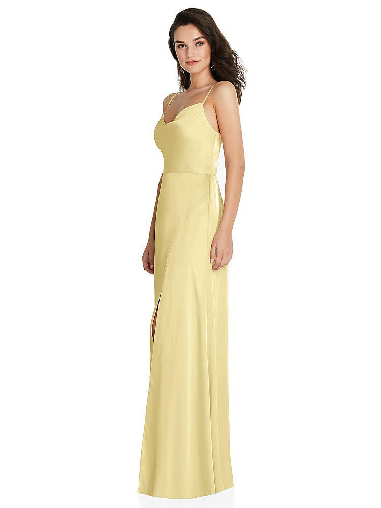 【STYLE: TH098】Cowl-Neck A-Line Maxi Dress with Adjustable Straps【COLOR: Pale Yellow】