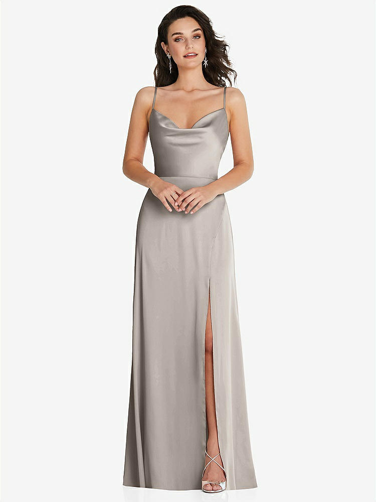 【STYLE: TH098】Cowl-Neck A-Line Maxi Dress with Adjustable Straps【COLOR: Taupe】