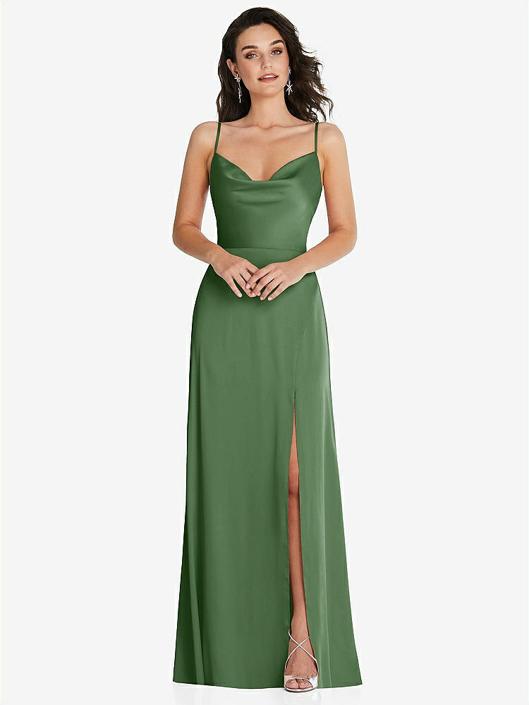 【STYLE: TH098】Cowl-Neck A-Line Maxi Dress with Adjustable Straps【COLOR: Vineyard Green】