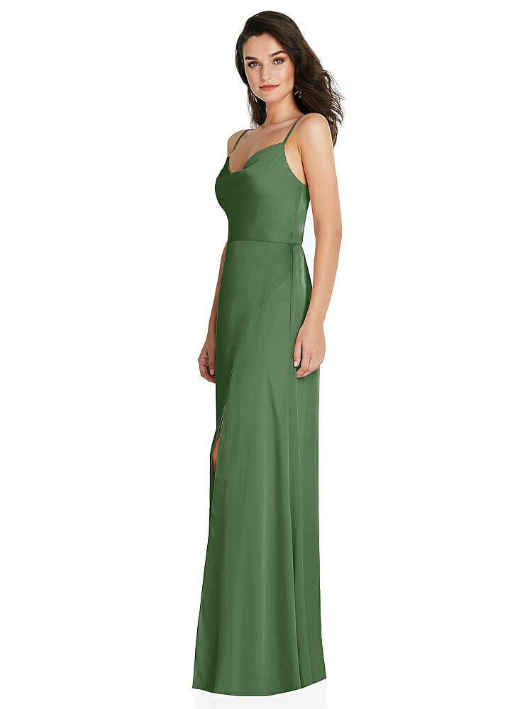 【STYLE: TH098】Cowl-Neck A-Line Maxi Dress with Adjustable Straps【COLOR: Vineyard Green】