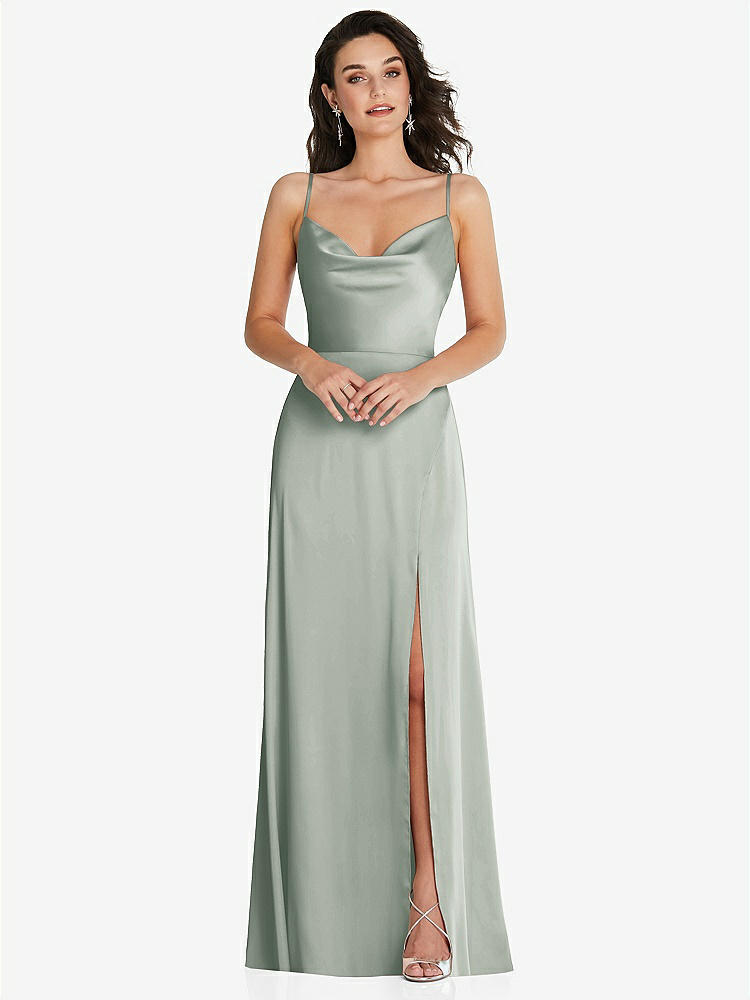 【STYLE: TH098】Cowl-Neck A-Line Maxi Dress with Adjustable Straps【COLOR: Willow Green】