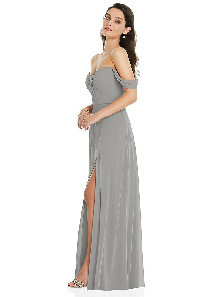 【STYLE: 3105】Off-the-Shoulder Draped Sleeve Maxi Dress with Front Slit【COLOR: Chelsea Gray】