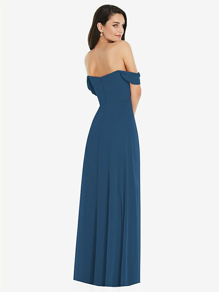 【STYLE: 3105】Off-the-Shoulder Draped Sleeve Maxi Dress with Front Slit【COLOR: Dusk Blue】