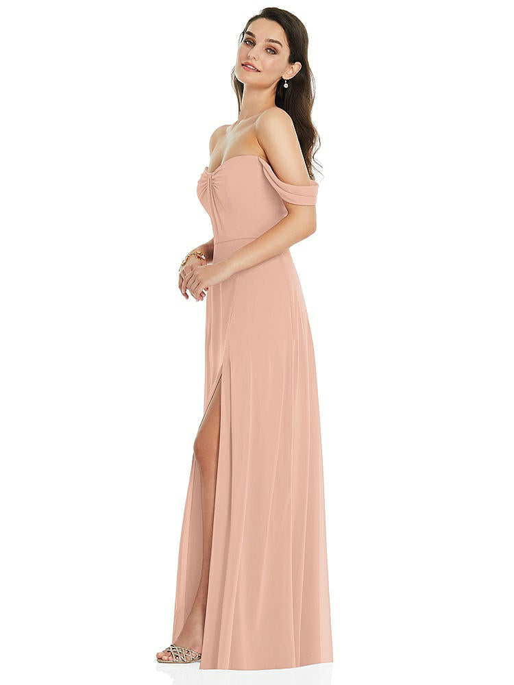 【STYLE: 3105】Off-the-Shoulder Draped Sleeve Maxi Dress with Front Slit【COLOR: Pale Peach】