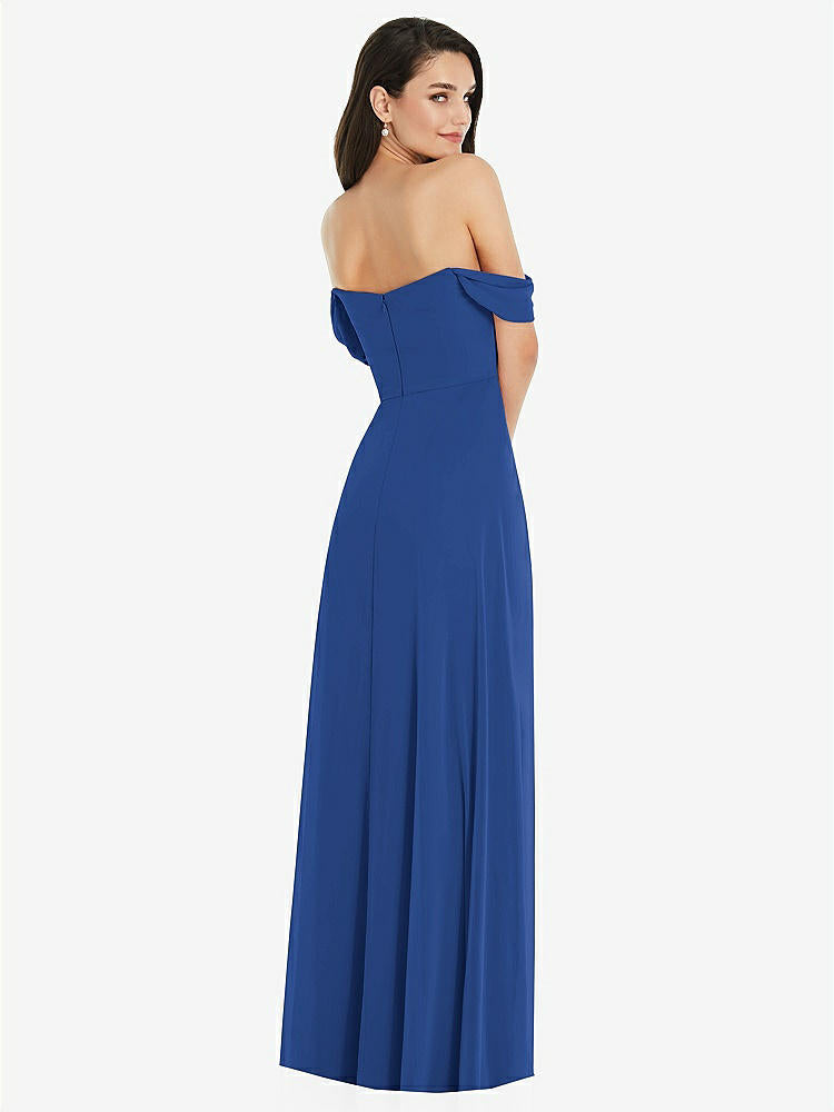 【STYLE: 3105】Off-the-Shoulder Draped Sleeve Maxi Dress with Front Slit【COLOR: Classic Blue】