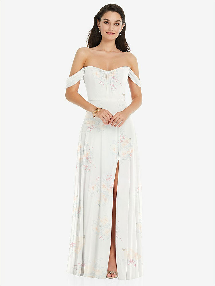 【STYLE: 3105】Off-the-Shoulder Draped Sleeve Maxi Dress with Front Slit【COLOR: Spring Fling】
