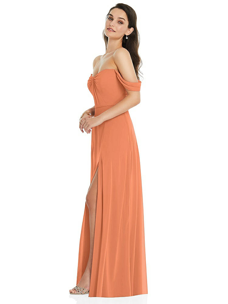 【STYLE: 3105】Off-the-Shoulder Draped Sleeve Maxi Dress with Front Slit【COLOR: Sweet Melon】