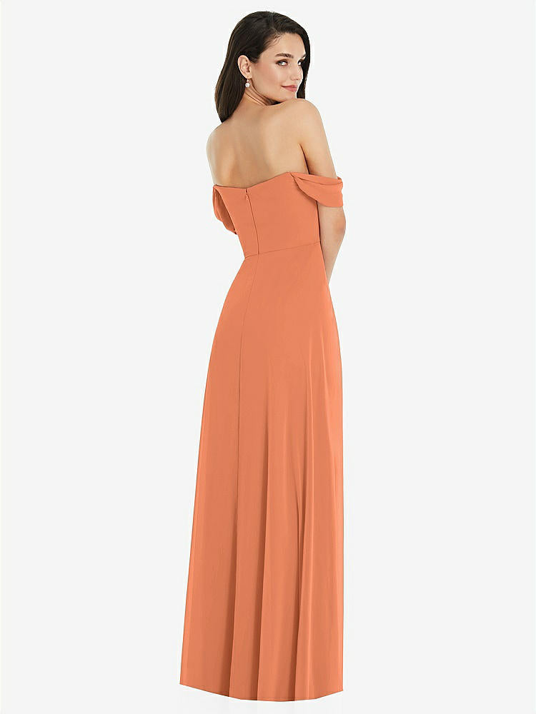 【STYLE: 3105】Off-the-Shoulder Draped Sleeve Maxi Dress with Front Slit【COLOR: Sweet Melon】