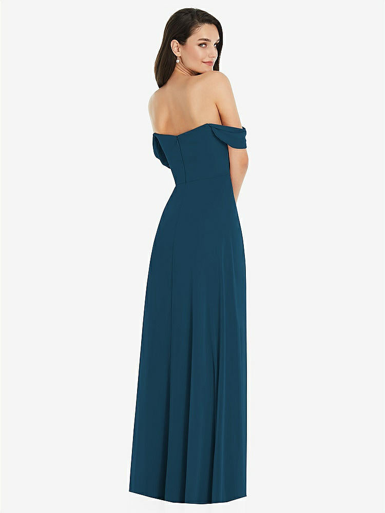 【STYLE: 3105】Off-the-Shoulder Draped Sleeve Maxi Dress with Front Slit【COLOR: Atlantic Blue】