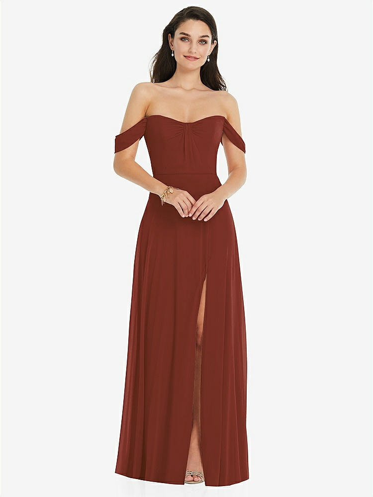 【STYLE: 3105】Off-the-Shoulder Draped Sleeve Maxi Dress with Front Slit【COLOR: Auburn Moon】
