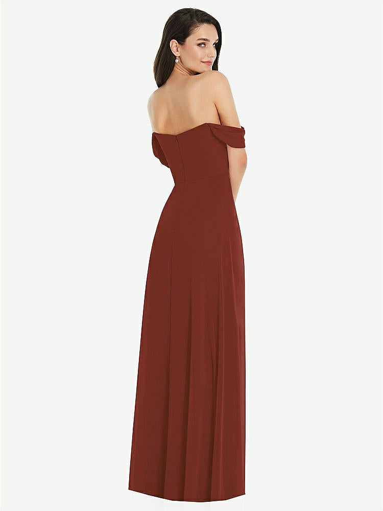 【STYLE: 3105】Off-the-Shoulder Draped Sleeve Maxi Dress with Front Slit【COLOR: Auburn Moon】
