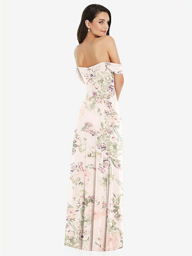 【STYLE: 3105】Off-the-Shoulder Draped Sleeve Maxi Dress with Front Slit【COLOR: Blush Garden】