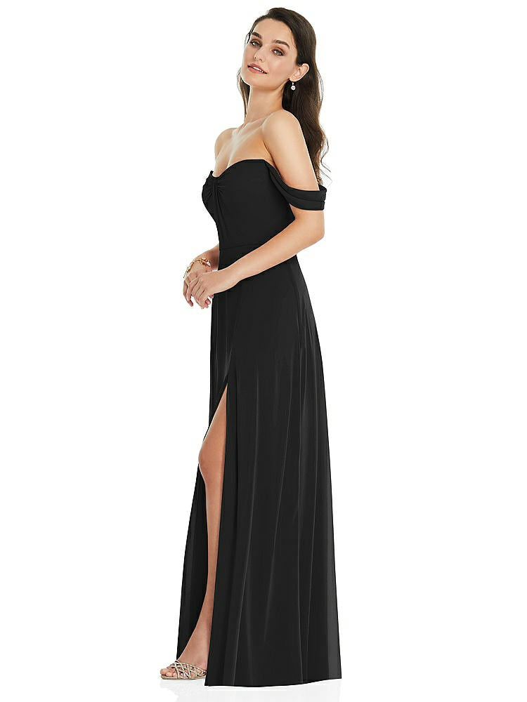 【STYLE: 3105】Off-the-Shoulder Draped Sleeve Maxi Dress with Front Slit【COLOR: Black】