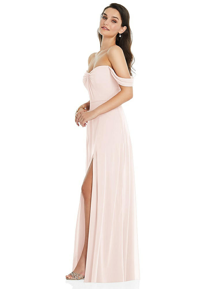 【STYLE: 3105】Off-the-Shoulder Draped Sleeve Maxi Dress with Front Slit【COLOR: Blush】