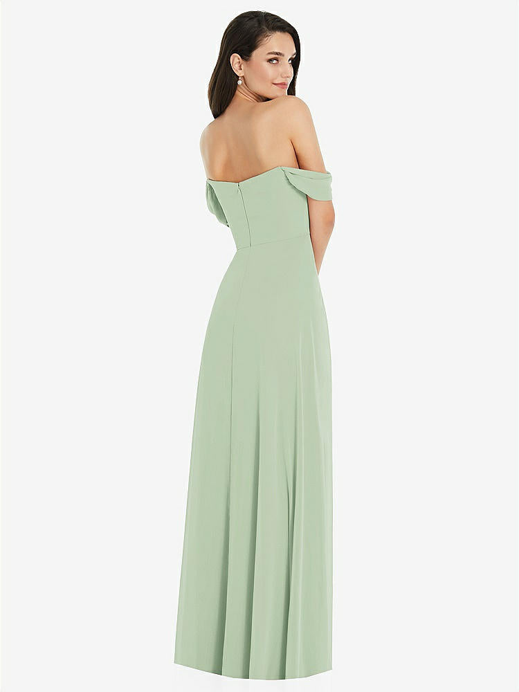 【STYLE: 3105】Off-the-Shoulder Draped Sleeve Maxi Dress with Front Slit【COLOR: Celadon】