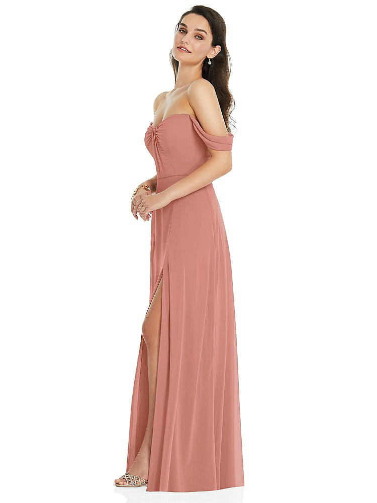 【STYLE: 3105】Off-the-Shoulder Draped Sleeve Maxi Dress with Front Slit【COLOR: Desert Rose】
