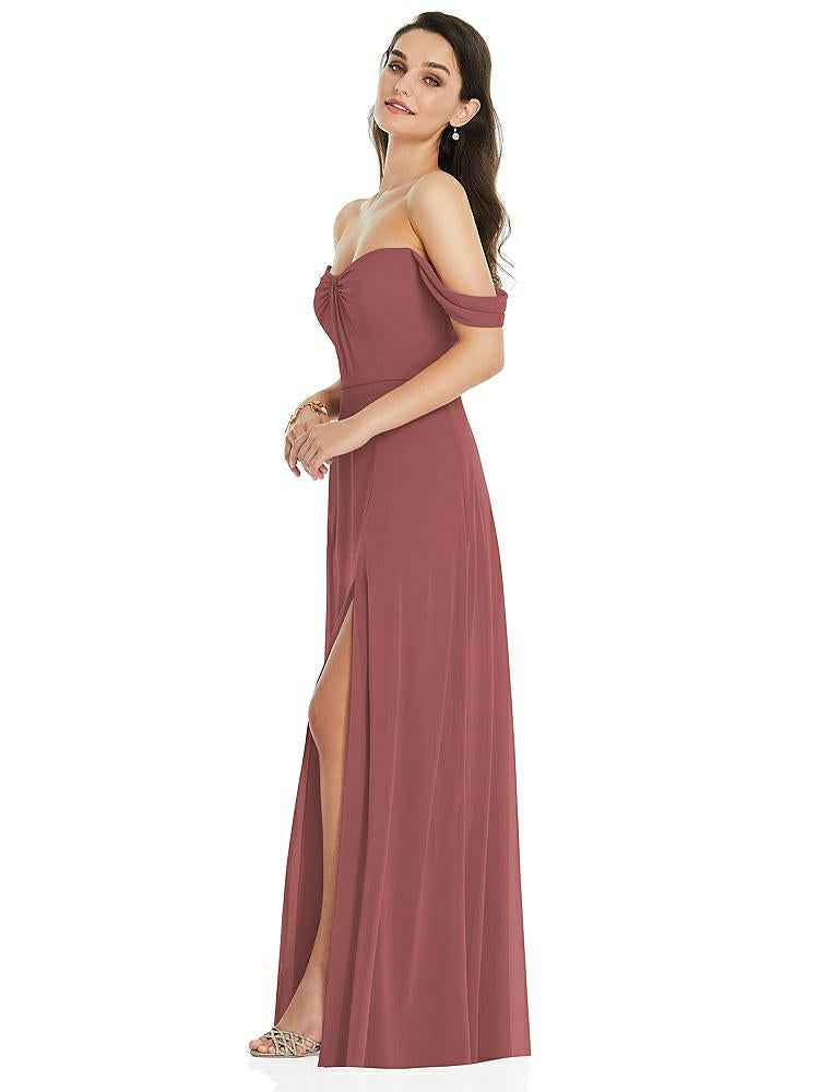 【NEW】【STYLE: 3105】オフショルダー ドレープ 袖 マキシ ドレス 前面 スリット【COLOR: English Rose】【SIZE: 00-30W】
