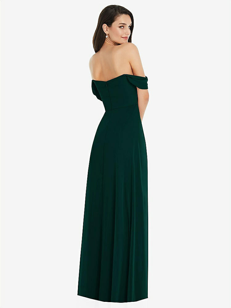 【STYLE: 3105】Off-the-Shoulder Draped Sleeve Maxi Dress with Front Slit【COLOR: Evergreen】