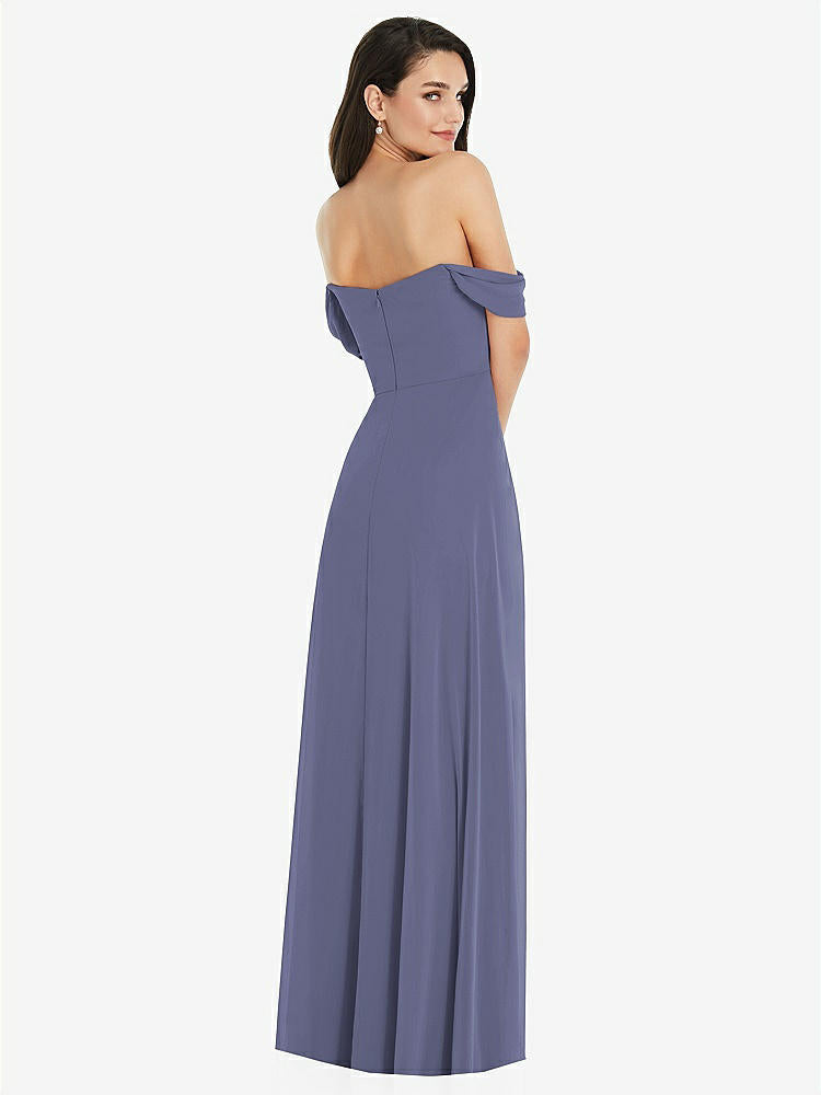【STYLE: 3105】Off-the-Shoulder Draped Sleeve Maxi Dress with Front Slit【COLOR: French Blue】