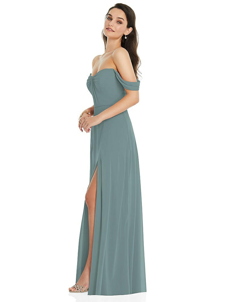 【STYLE: 3105】Off-the-Shoulder Draped Sleeve Maxi Dress with Front Slit【COLOR: Icelandic】