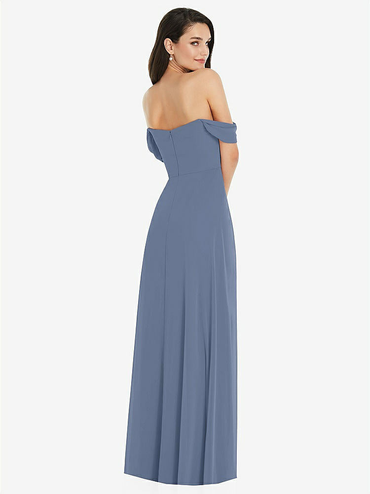 【STYLE: 3105】Off-the-Shoulder Draped Sleeve Maxi Dress with Front Slit【COLOR: Larkspur Blue】