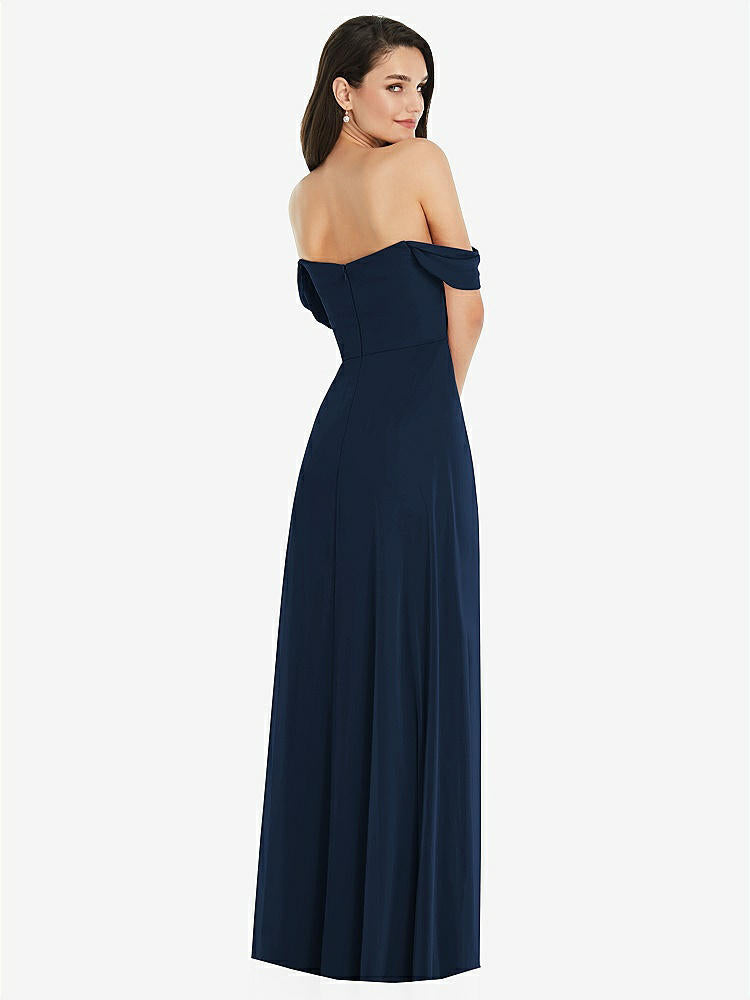【STYLE: 3105】Off-the-Shoulder Draped Sleeve Maxi Dress with Front Slit【COLOR: Midnight Navy】