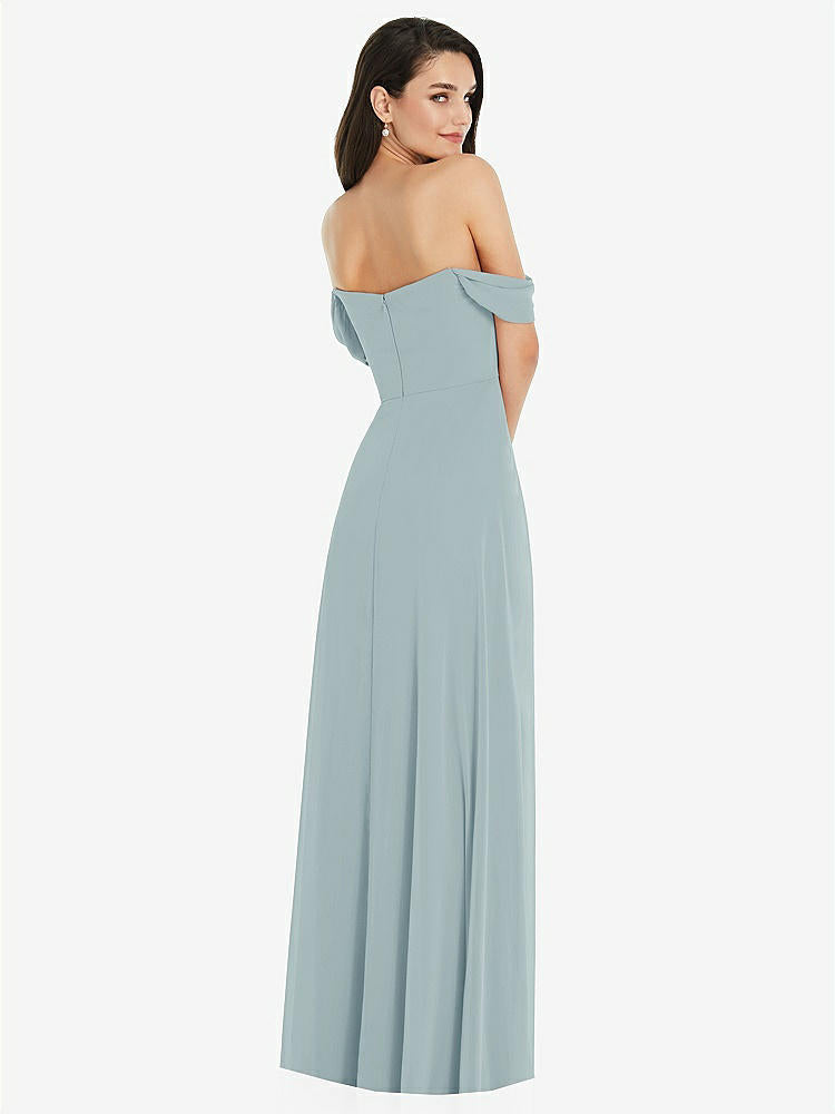 【STYLE: 3105】Off-the-Shoulder Draped Sleeve Maxi Dress with Front Slit【COLOR: Morning Sky】