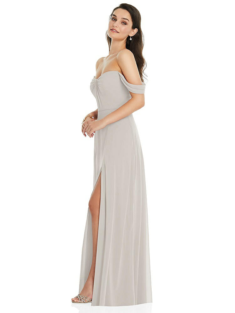 【STYLE: 3105】Off-the-Shoulder Draped Sleeve Maxi Dress with Front Slit【COLOR: Oyster】