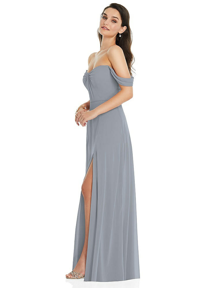【STYLE: 3105】Off-the-Shoulder Draped Sleeve Maxi Dress with Front Slit【COLOR: Platinum】