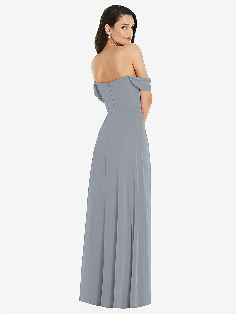 【STYLE: 3105】Off-the-Shoulder Draped Sleeve Maxi Dress with Front Slit【COLOR: Platinum】
